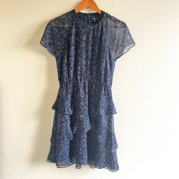 Madewell Radiant Dress Inkspot Leopard Tiered‎ Short Sleeve Animal Print … - Picture 4 of 10